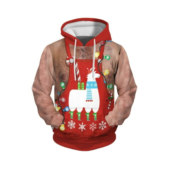 CONZONE Christmas Mens Hoodies Xmas Graphic Print Hoodie for Men Long Sleeve Pullover Hooded Sweatshirt Soft Fall Winter Sweatshirts With Pocket