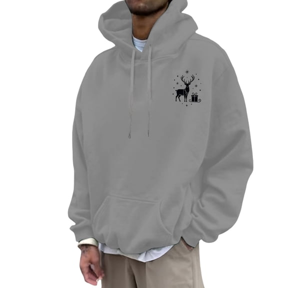 CONZONE Christmas Mens Hoodies Xmas Reindeer Hoodie for Men Graphic Long Sleeve Pullover Hooded Sweatshirt Soft Fall Winter Sweatshirts With Pocket
