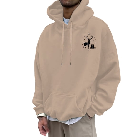 CONZONE Christmas Mens Hoodies Xmas Reindeer Hoodie for Men Graphic Long Sleeve Pullover Hooded Sweatshirt Soft Fall Winter Sweatshirts With Pocket