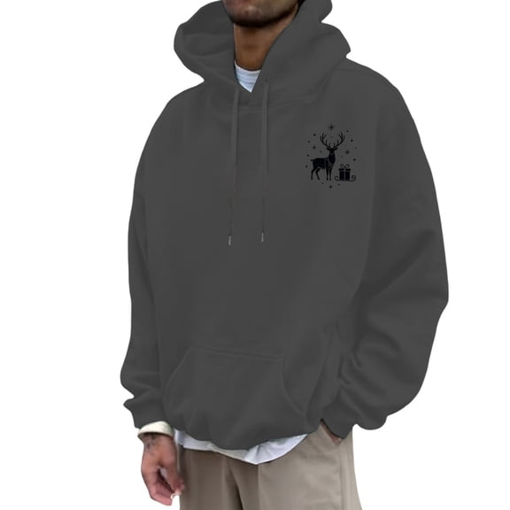 CONZONE Christmas Mens Hoodies Xmas Reindeer Hoodie for Men Graphic Long Sleeve Pullover Hooded Sweatshirt Soft Fall Winter Sweatshirts With Pocket