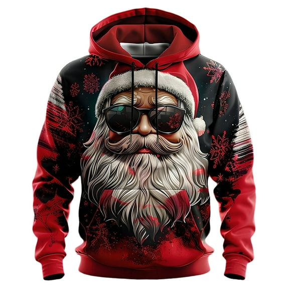 CONZONE Christmas Mens Hoodies Xmas Santa Claus Hoodie for Men Graphic Long Sleeve Pullover Hooded Sweatshirt Soft Fall Winter Sweatshirts With Pocket