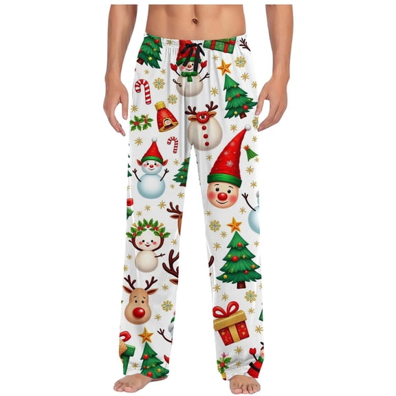 CONZONE Christmas Mens Pajamas Pants Xmas Graphic Pjs Pants for Men Wide Leg Elastic Waist Drawstring Soft Sleepwear Bottoms Cozy Fall Winter Homewear Loungewear