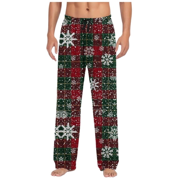 CONZONE Christmas Mens Pajamas Pants Xmas Snowflake Graphic Pjs Pants for Men Wide Leg Elastic Waist Drawstring Soft Sleepwear Bottoms Cozy Fall Winter Homewear Loungewear