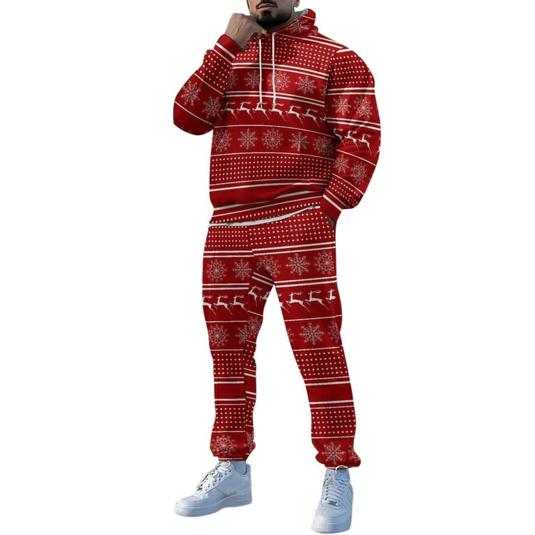 CONZONE Christmas Mens Sweatsuit Piece Sets Casual Men's Jogging
