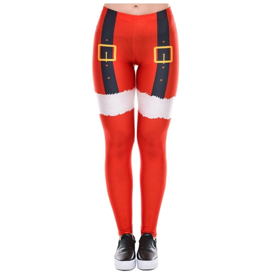 CONZONE Christmas Womens Leggings Xmas Graphic Print Yoga Pants for Women Trendy Stretch Slim Fit Warm Fall Winter Tights