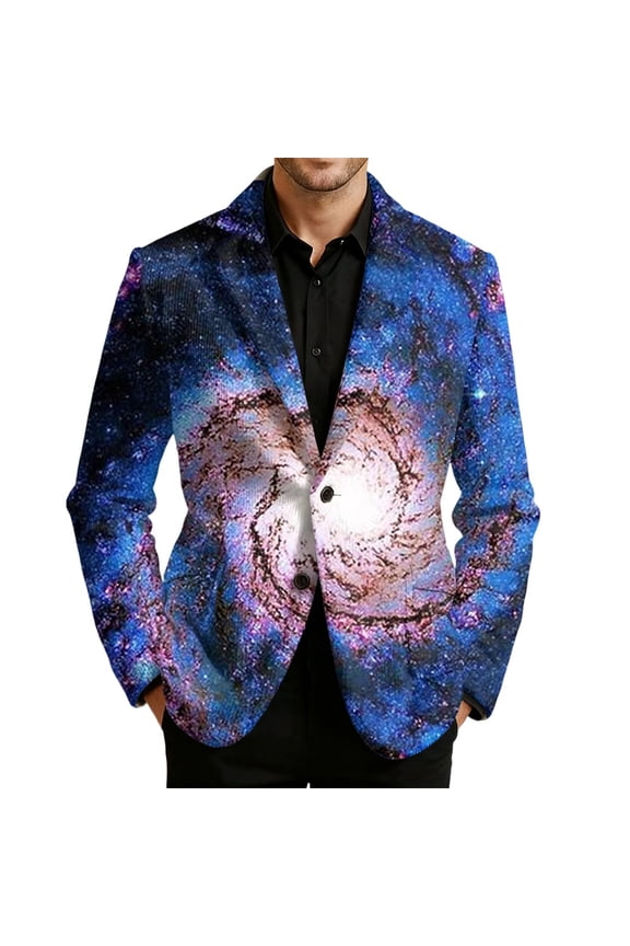 Corduroy Suit Jacket for Men Casual Mens Blazer Galaxy Graphic Two Buttons Elegant Slim Fit Dress Jacket for Performance,Prom,Wedding