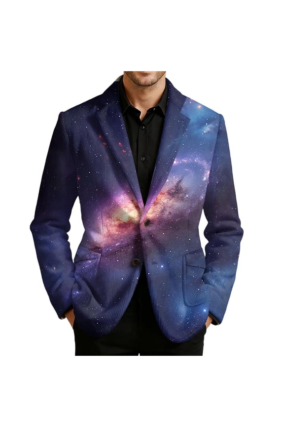 Corduroy Suit Jacket for Men Casual Mens Blazer Galaxy Graphic Two Buttons Elegant Slim Fit Dress Jacket for Performance,Prom,Wedding