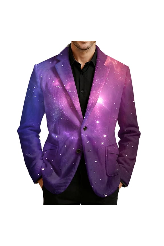 Corduroy Suit Jacket for Men Casual Mens Blazer Galaxy Graphic Two Buttons Elegant Slim Fit Dress Jacket for Performance,Prom,Wedding