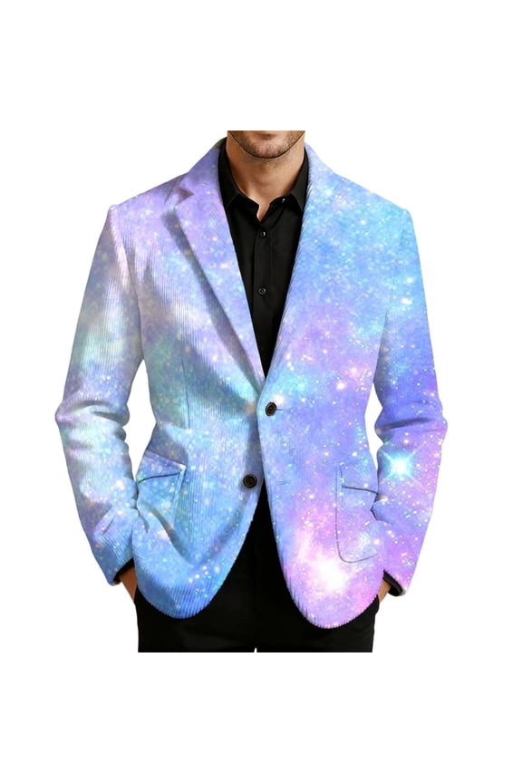 Corduroy Suit Jacket for Men Casual Mens Blazer Galaxy Graphic Two Buttons Elegant Slim Fit Dress Jacket for Performance,Prom,Wedding