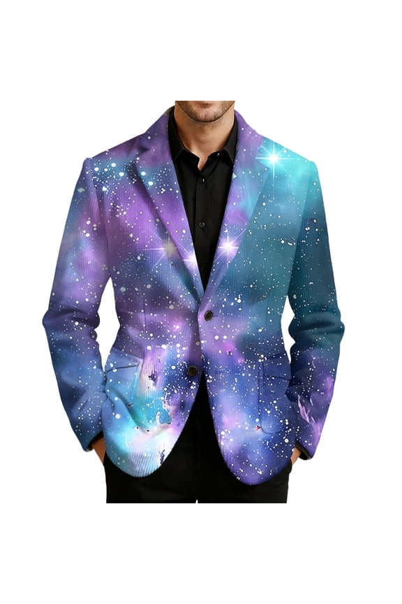 Corduroy Suit Jacket for Men Casual Mens Blazer Galaxy Graphic Two Buttons Elegant Slim Fit Dress Jacket for Performance,Prom,Wedding