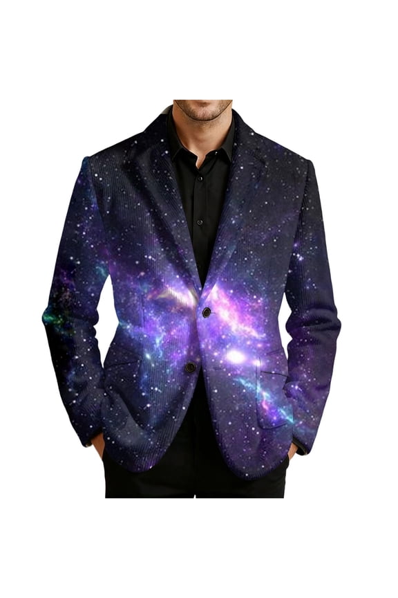 Corduroy Suit Jacket for Men Casual Mens Blazer Galaxy Graphic Two Buttons Elegant Slim Fit Dress Jacket for Performance,Prom,Wedding