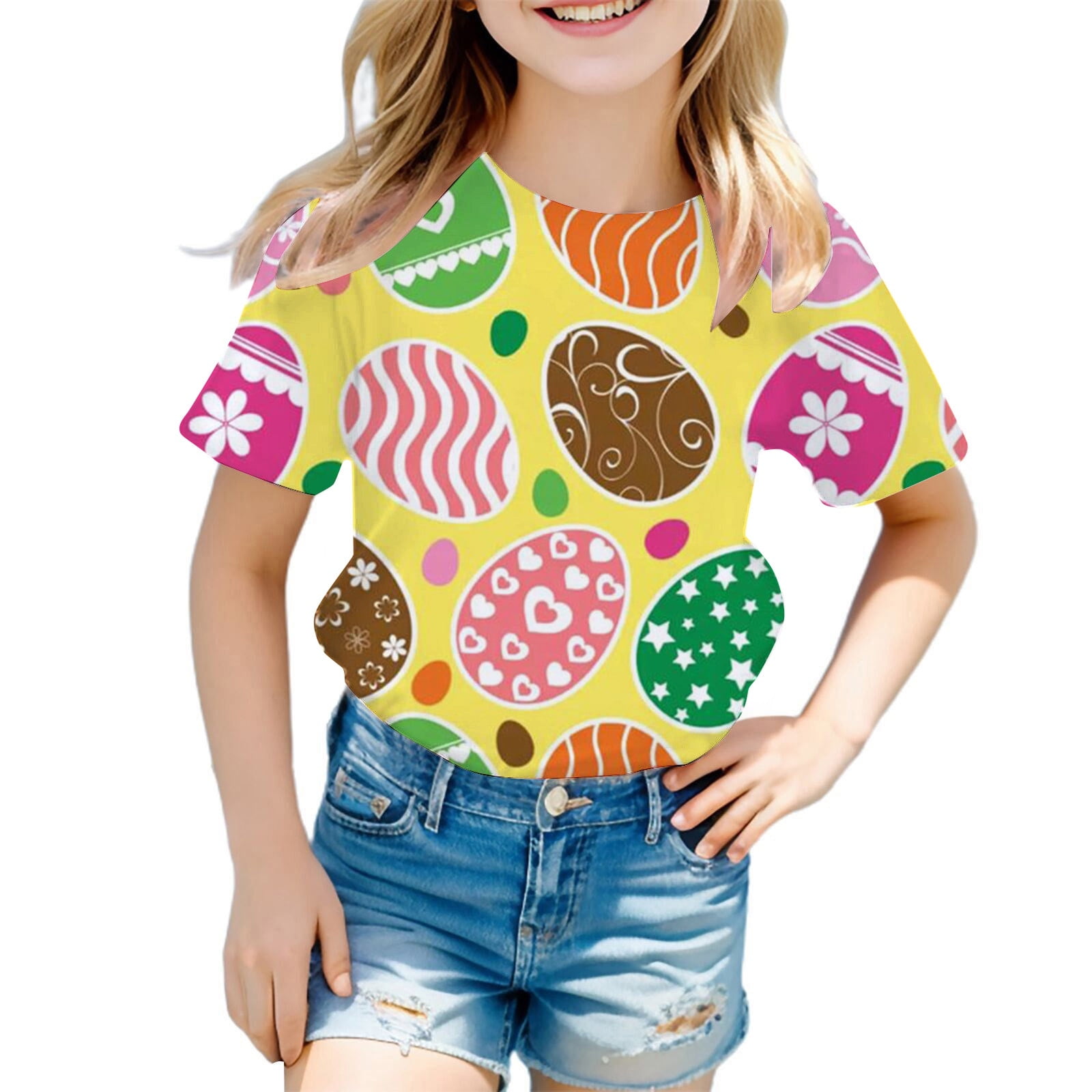 CONZONE Easter Baby Girls Short Sleeve T-Shirts Cartoon Egg Bunny ...