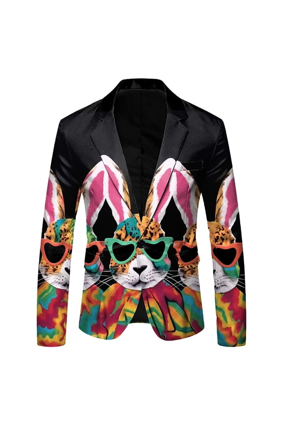 Easter Men's Blazer Casual Suit Jacket for Men Fashion Rabbit Graphic One Button Elegant Slim Fit Dress Jacket for Performance,Prom,Wedding