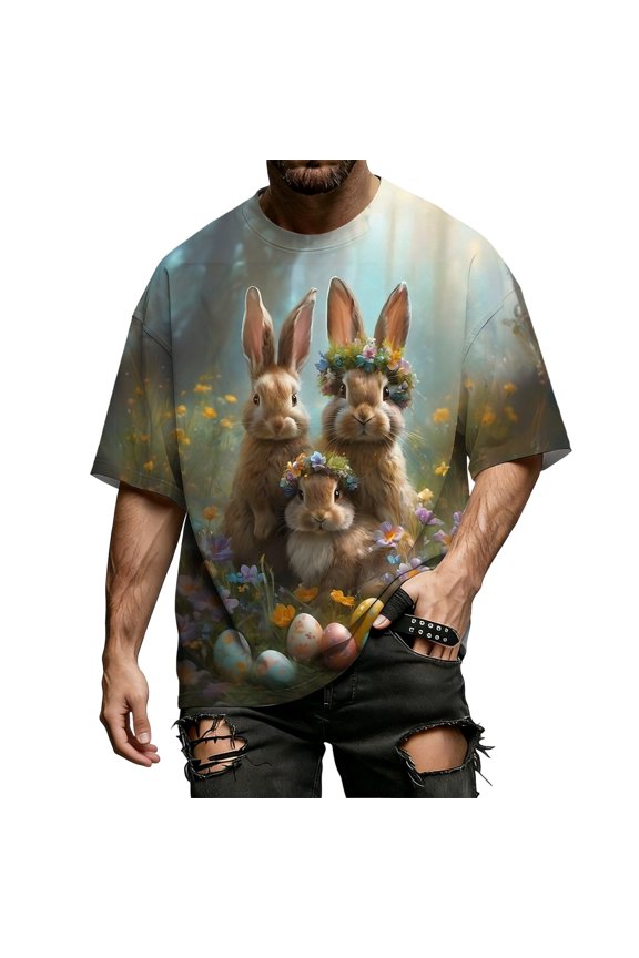 Easter Men's T-Shirts Short Sleeve T Shirts for Men Casual Crew Neck Bunny Egg Graphic Lightweight Tees Soft Cozy Athletic Tops