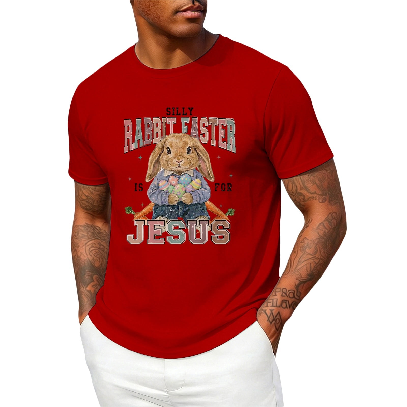 CONZONE Easter Men's T-Shirts Short Sleeve T Shirts for Men Casual Crew ...
