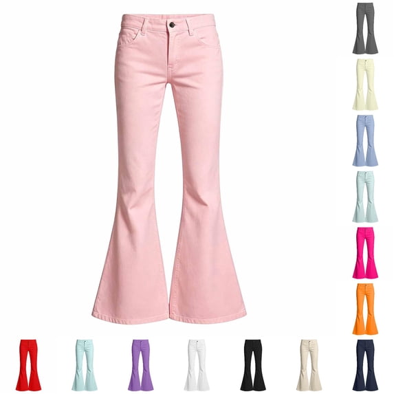 CONZONE Flared Pants For Big Girls Solid Color Elastic Waist Girls Pants With Pockets Modern Fit Casual Summer Fall Trousers For Girls Size 13-14 Years Light Pink