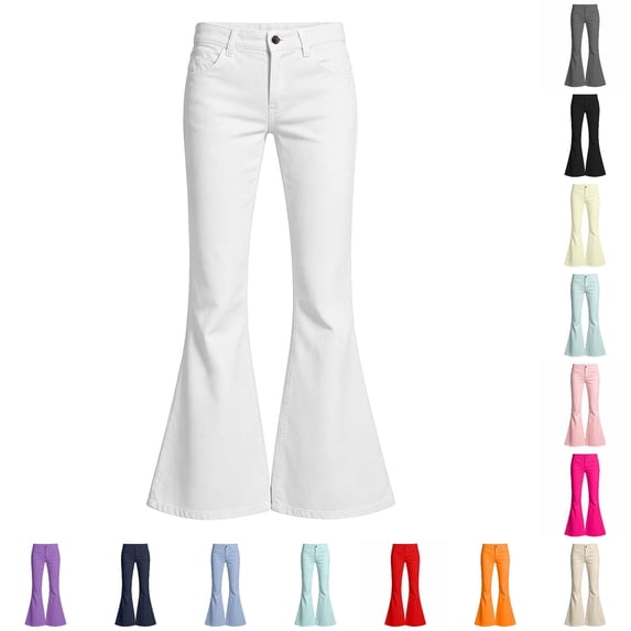 CONZONE Flared Pants For Big Girls Solid Color Elastic Waist Girls Pants With Pockets Modern Fit Casual Summer Fall Trousers For Girls Size 13-14 Years White