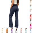 thumbnail image 1 of CONZONE Flared Pants For Big Girls Striped Graphic Elastic Waist Drawstring Girls Pants With Pockets Slim Fit Stretchy Fall Trousers For Girls Size 11-12 Years Navy, 1 of 5