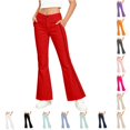 thumbnail image 1 of CONZONE Flared Pants For Big Girls Striped Graphic Elastic Waist Drawstring Girls Pants With Pockets Slim Fit Stretchy Fall Trousers For Girls Size 13-14 Years Red, 1 of 6