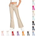 thumbnail image 1 of CONZONE Flared Pants For Little Girls Striped Graphic Elastic Waist Drawstring Girls Pants With Pockets Slim Fit Stretchy Fall Trousers For Girls Size 5-6 Years Beige, 1 of 6