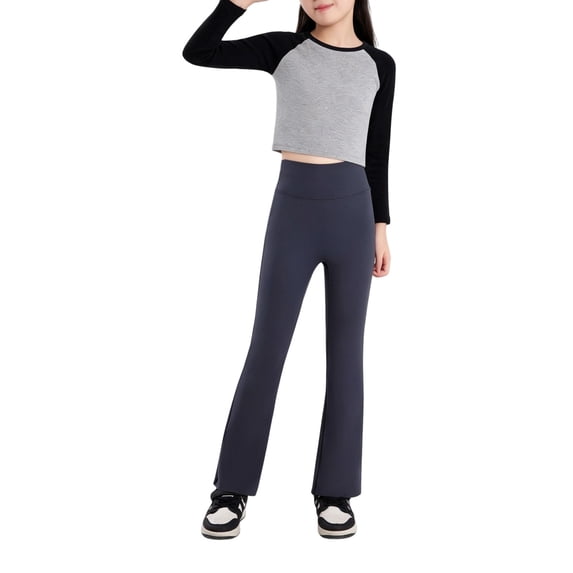 CONZONE Flared Pants for Big Girls Stretchy Thermal Pants for Girls Elastic Waist Cozy Fall Winter School Trousers Size 14-16 Years