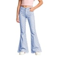 thumbnail image 1 of CONZONE Flared Pants for Little Girls Plaid Print Girls Bootcut Pants Mid Waist Lightweight Fall School Trousers with Pockets Size 5-6 Years, 1 of 6