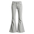 thumbnail image 1 of CONZONE Flared Pants for Little Girls Striped Print Girls Bootcut Pants Mid Waist Trendy Fall School Trousers with Pockets Size 5-6 Years, 1 of 5