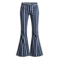 thumbnail image 1 of CONZONE Flared Pants for Little Girls Striped Print Girls Bootcut Pants Mid Waist Trendy Fall School Trousers with Pockets Size 5-6 Years, 1 of 5