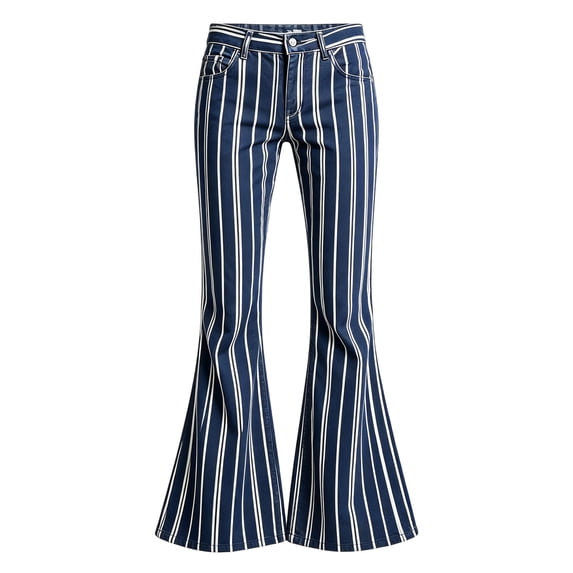 CONZONE Flared Pants for Little Girls Striped Print Girls Bootcut Pants Mid Waist Trendy Fall School Trousers with Pockets Size 5-6 Years