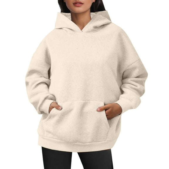 CONZONE Hoodies for Women Solid Color Thick Womens Pullover Hoodies Long Sleeve Hooded Sweatshirts Warm 2025 Fall Winter Clothes
