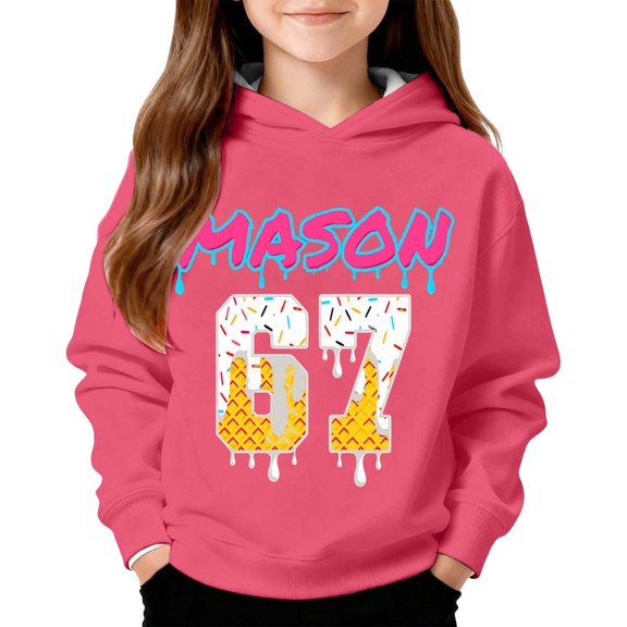 CONZONE Funny 67 Hoodies for Kids Number Six Seven Graphic Pullover Hooded Sweatshirt Long Sleeve Soft Loose Fit Cozy Fall Winter Hoodie