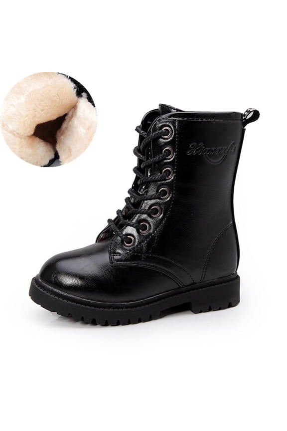 Girl's Riding Boots Ankle High Fleece Combat Boots for Girl Lace Up Side Zipper Warm Leather Fall Winter Riding Shoes