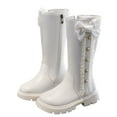 thumbnail image 1 of CONZONE Girl's Riding Boots Knee High Combat Boots for Girl Bowknot Side Zipper Soft Sole Leather Fall Winter Riding Shoes, 1 of 8