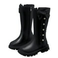 thumbnail image 1 of CONZONE Girl's Riding Boots Knee High Combat Boots for Girl Bowknot Side Zipper Soft Sole Leather Fall Winter Riding Shoes, 1 of 9