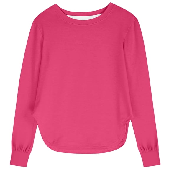 CONZONE Girls Summer Tops Long Sleeve Solid Color Shirts For Girls Crew Neck Cozy Toddler T Shirts Size 5-6 Years Pink