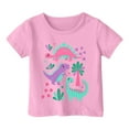 thumbnail image 1 of CONZONE Girls Summer Tops Short Sleeve Cartoon Dinosaur Print Shirts For Girls Crew Neck Cozy Children T Shirts Size 1-2 Years Pink, 1 of 3