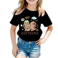 thumbnail image 1 of CONZONE Girls Summer Tops Short Sleeve Cartoon Letter Graphic Shirts For Girls Crew Neck Cozy Toddler T Shirts Size 2-4 Years Black, 1 of 3