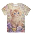 thumbnail image 1 of CONZONE Girls Summer Tops Short Sleeve Cat Graphic Tshirts For Girls Crew Neck Cute Toddler T-Shirts Size 7-8 Years Purple, 1 of 3