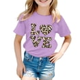 thumbnail image 1 of CONZONE Girls Summer Tops Short Sleeve Letter Leopard Graphic Tshirts For Girls Crew Neck Casual Children T-Shirts Size 3-4 Years Purple, 1 of 4