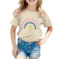 thumbnail image 1 of CONZONE Girls Summer Tops Short Sleeve Rainbow Graphic Tshirts For Girls Crew Neck Soft Children T-Shirts Size 2-3 Years Beige, 1 of 4