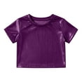 thumbnail image 1 of CONZONE Girls Summer Tops Short Sleeve Solid Color Crop Tops For Girls Crew Neck Fashion Dance Performance Children T-Shirts Size 9-10 Years Purple, 1 of 4