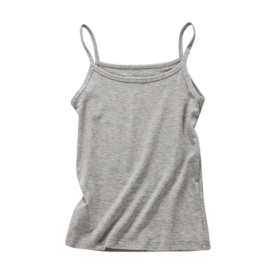CONZONE Girls T Shirts Strappy Sleeveless Solid Color Tank Top For Girls Breathable Children Spring Summer Tops Size 7-8 Years Grey