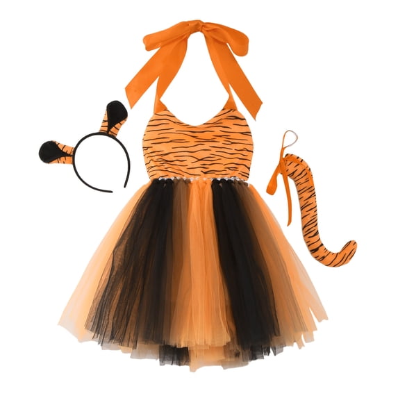 CONZONE Halloween Animal Costume Dresses for Big Girls Strappy Hallowmas Tulle Dress Cute Party Stage Dress Up Clothes