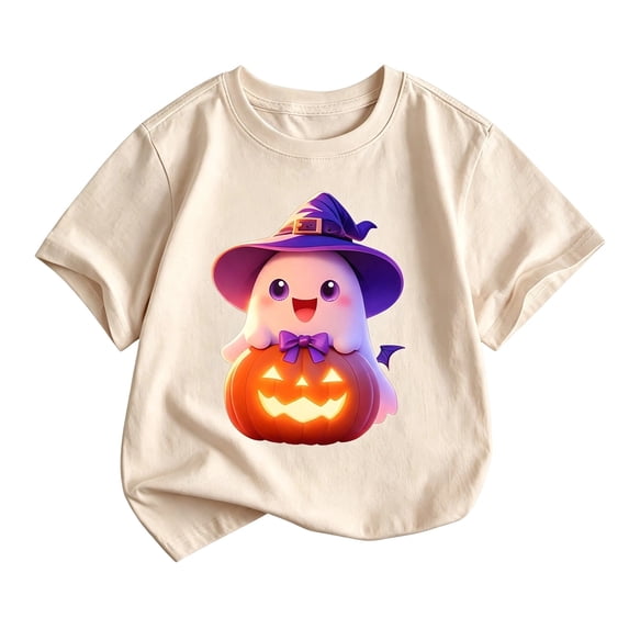 CONZONE Halloween Big Girls T Shirts Short Sleeve Ghost Graphic Tees for Girls Crew Neck Casual Tops