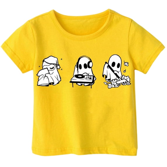 CONZONE Halloween Big Girls T Shirts Short Sleeve Ghost Graphic Tees for Girls Crew Neck Cute Tops