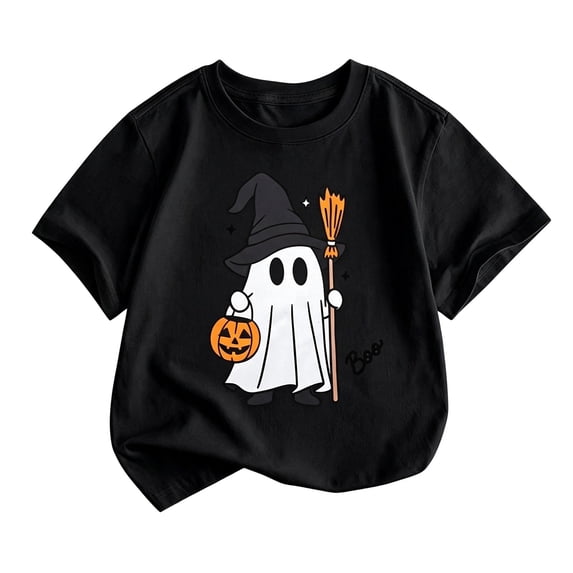 CONZONE Halloween Big Girls T Shirts Short Sleeve Ghost Graphic Tees for Girls Crew Neck Cute Tops