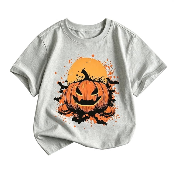 CONZONE Halloween Big Girls T Shirts Short Sleeve Pumpkin Graphic Tees for Girls Crew Neck Cute Tops