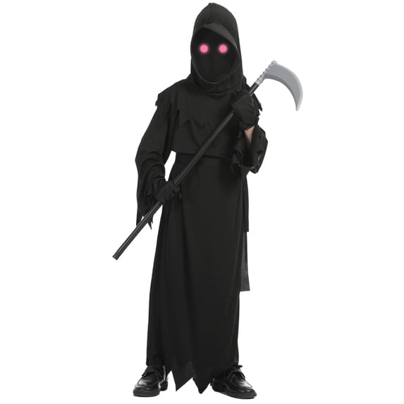 CONZONE Halloween Grim Reaper Outfit For Kids Hallowmas Outfit Dress Up Clothes For Kids Funny Festival Stage Party Outfits Size 3-4 Years Black