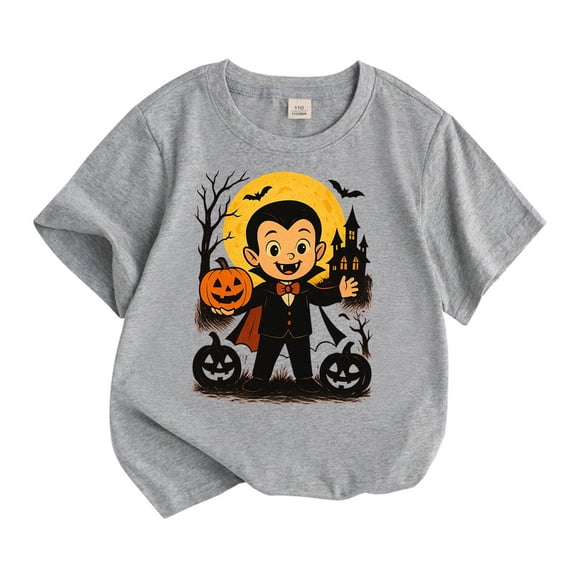 CONZONE Halloween Little Boys Tshirts Short Sleeve Graphic Tees for Boys Crew Neck Spooky Season Casual Tops