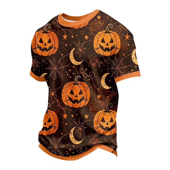 CONZONE Halloween Little Boys Tshirts Short Sleeve Pumpkin Graphic Tees for Boys Crew Neck Spooky Season Casual Tops